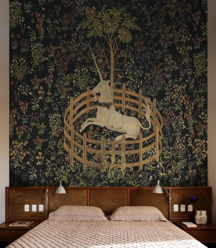 Tapeta gobelinowa Unicorn w sypialni.webp