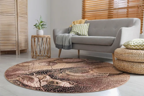 ISFAHAN_BELLONA_K_ciemny_bez_dark_beige_int-medium.weDywan okrągły Agnella Isfahan Bellona kolor ciemny beż na szarej podłodze w pokoju dziennym