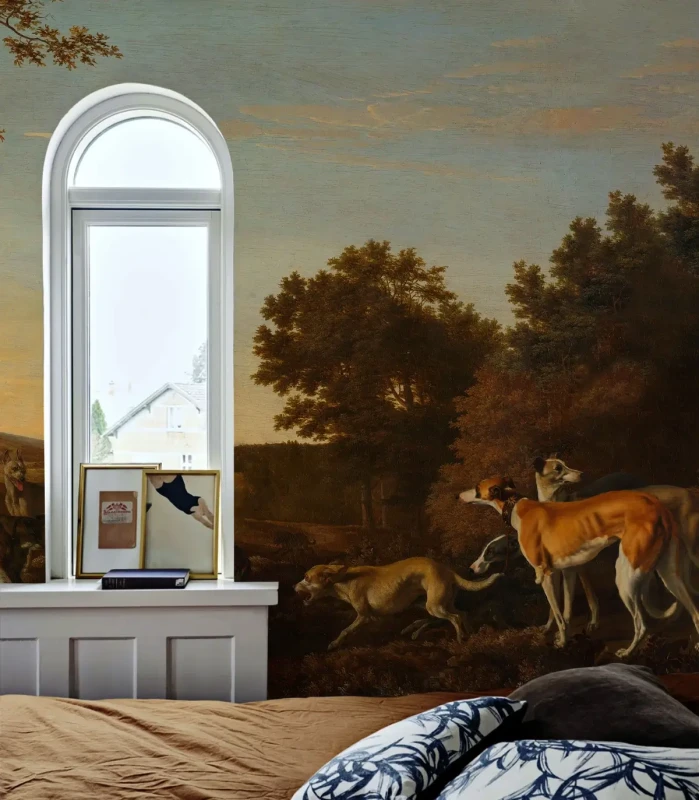 Tapeta pejzaż angielski Chart Wallcolors w sypialni.webp