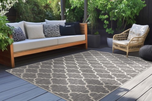 Dywan zewnętrzny Lalee In-and Outdoor Casa CAS 604 silver na tarasie
