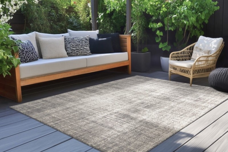 Dywan zewnętrzny vintage Lalee In-and Outdoor Casa CAS 606 silver na tarasie