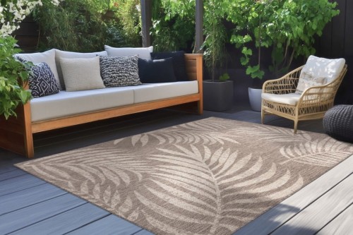 Dywan zewnętrzny w liście Lalee In-and Outdoor Casa CAS 607 taupe na tarasie