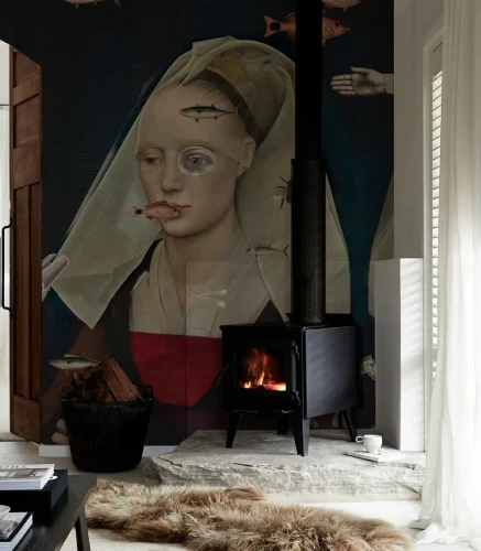 Tapeta surrealistyczna w salonie Nordic Lady.webp