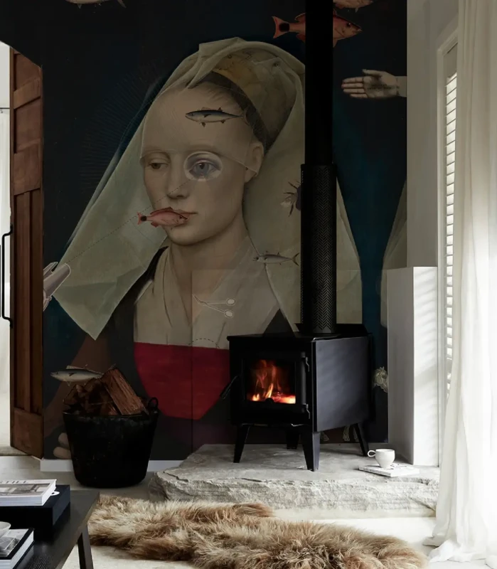 Tapeta surrealistyczna w salonie Nordic Lady.webp