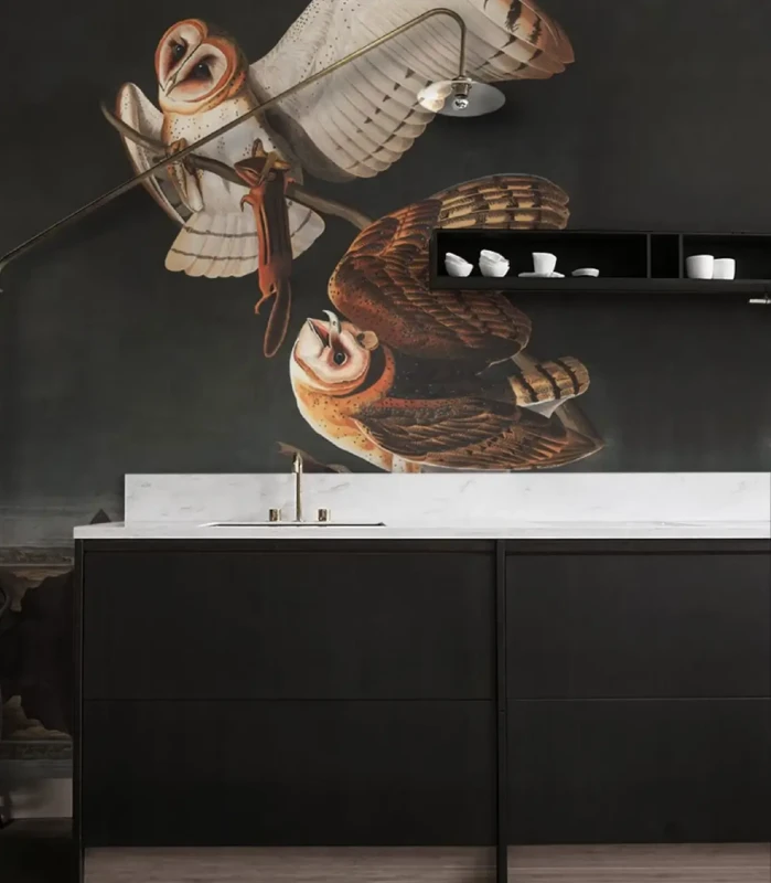 Mural do kuchni z ptakami Owls.webp