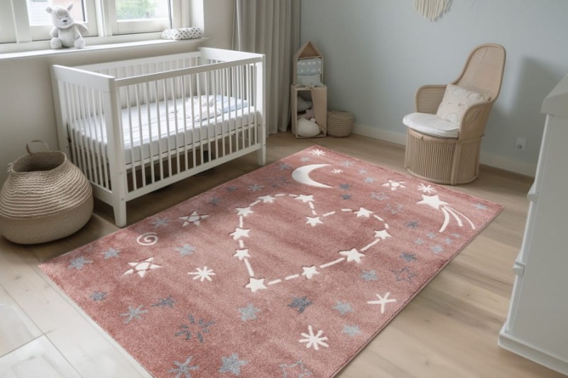 Różówy dywan dziecięcy 3d gwiazdki Lalee Kids Happy HAP 305 w pokoju