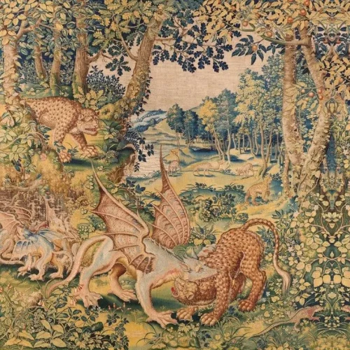 Mural vintage w stylu gobelinowym Dragon Arras.webp
