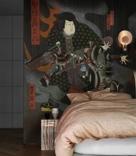 Mural do sypialni styl japoński Midnight Warrior.webp
