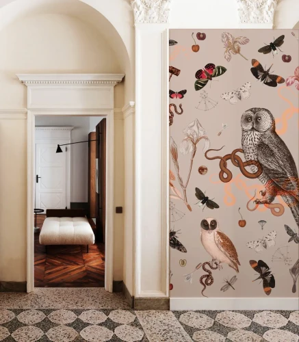 Tapeta do przedpokoju Pink Owls.webp