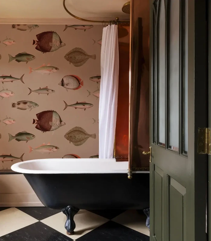 Tapeta do łazienki z motywem morza Under the Sea Pink.webp