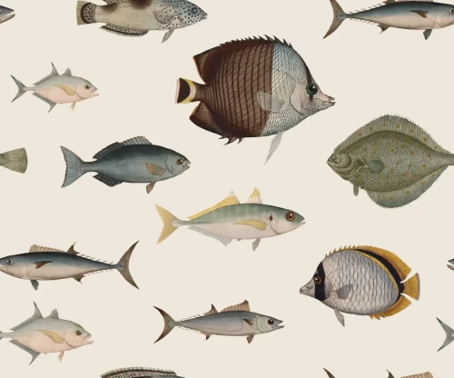 Tapeta z rybami Under the Sea Beige.webp