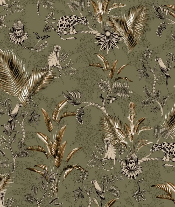 Tapeta oliwkowa Jungle Team.webp
