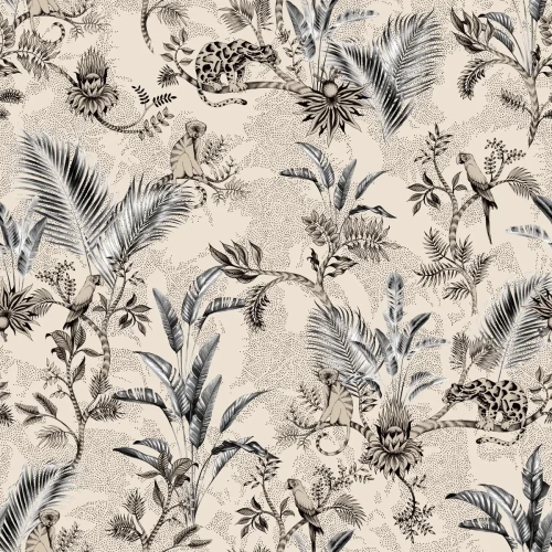 Beżowa tapeta botaniczna Jungle Team Beige.webp