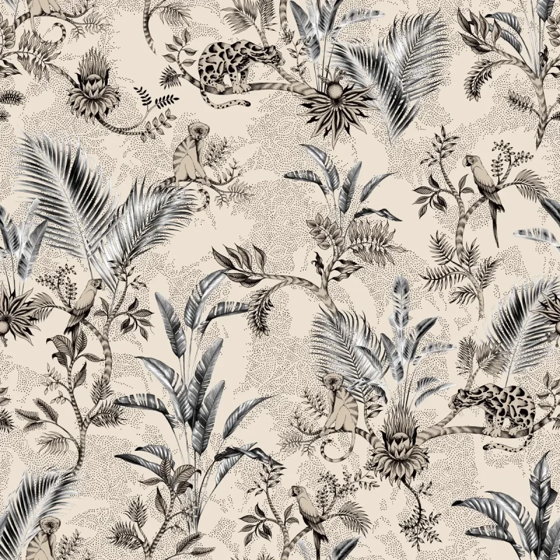 Beżowa tapeta botaniczna Jungle Team Beige.webp