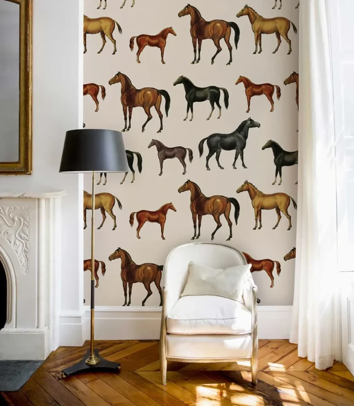 Tapeta retro do salonu Horses Beige.webp