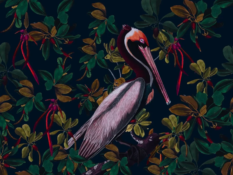 Mural tropikalny Night Pelicans.webp