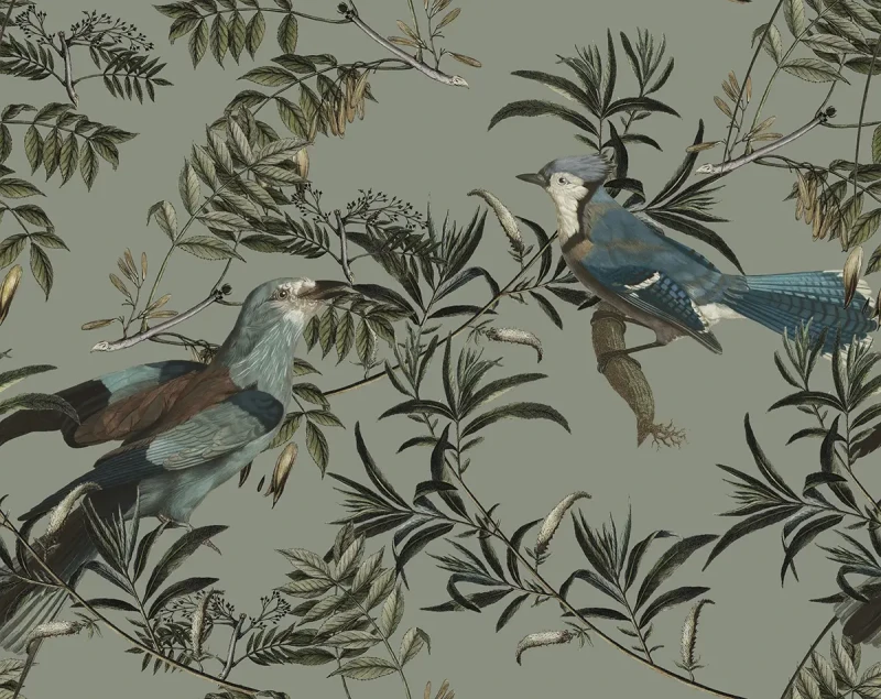 Tapeta liście i ptaki Birds in Garden.webp