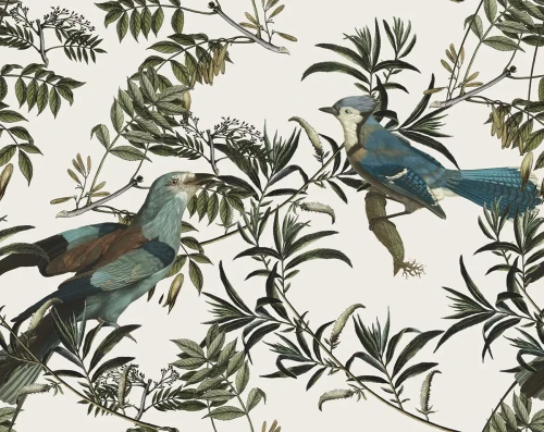 Kremowa tapeta z ptakami Birds in Garden Ecri.webp