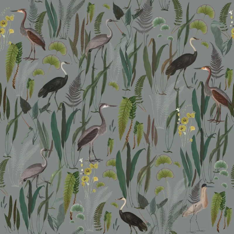 Tapeta botaniczna z ptakami Calm Heron Mint.webp