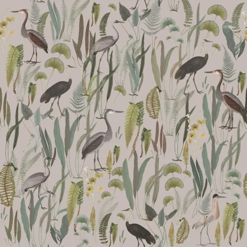 Tapeta z czaplami Calm Heron Beige.webp