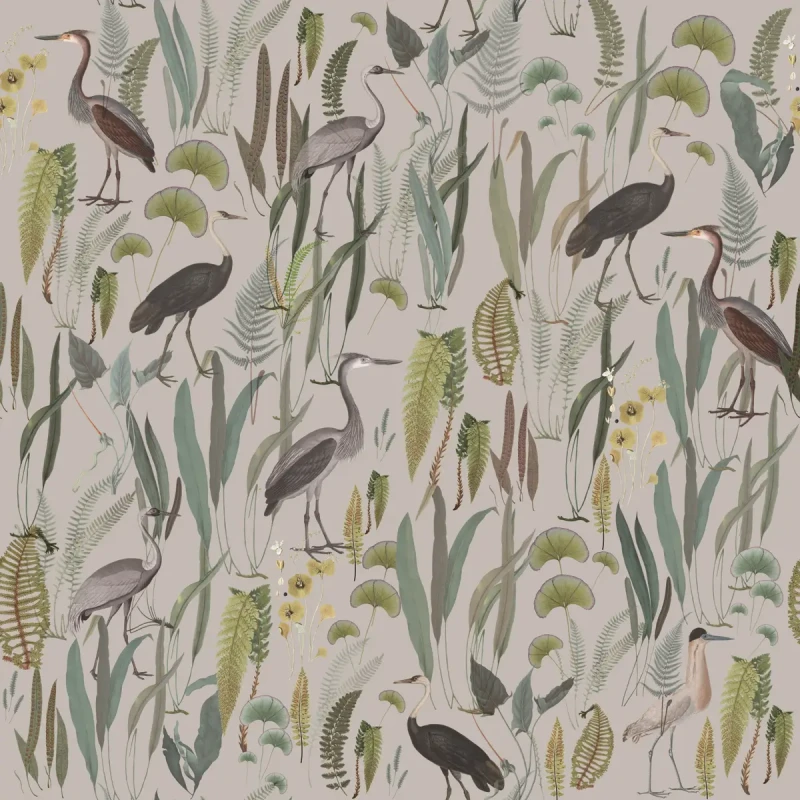Tapeta z czaplami Calm Heron Beige.webp
