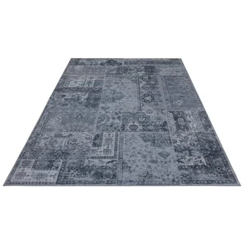 Rzut ukośny szarego dywanu vintage patchwork Obsession Avantgarde AVG 105