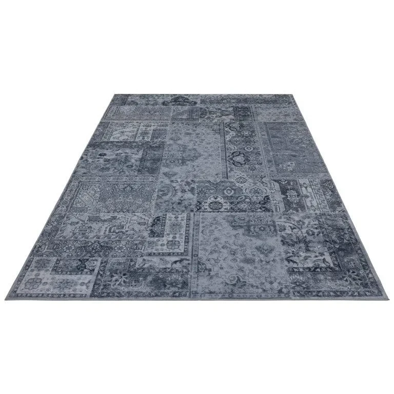 Rzut ukośny szarego dywanu vintage patchwork Obsession Avantgarde AVG 105