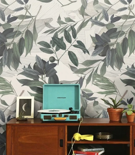 Tapeta skandynawska do salonu Olive Branch White.webp