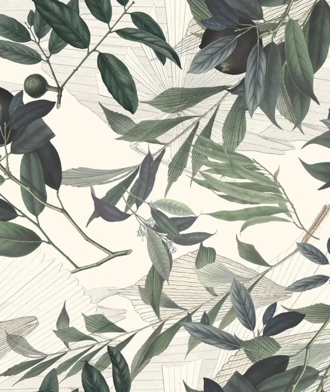 Tapeta gałązki oliwki Olive Branch White.webp