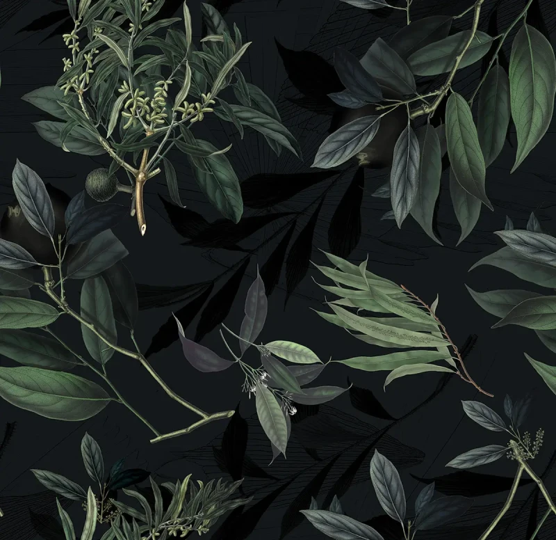 Zielona tapeta botaniczna Olive Branch Green.webp