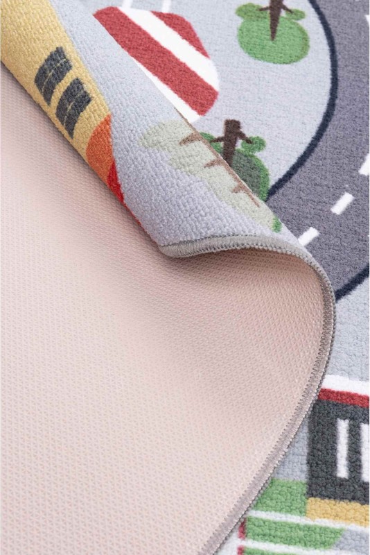 Antypoślizgowy spód szarego dywanu koło dziecięcego Ares ulice