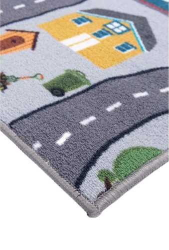 Detal szarego dywanu dziecięcego antypoślizgowego Ares ulice