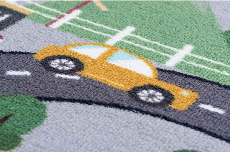 Zbliżenie runa szarego dywanu dziecięcego antypoślizgowego Ares ulice