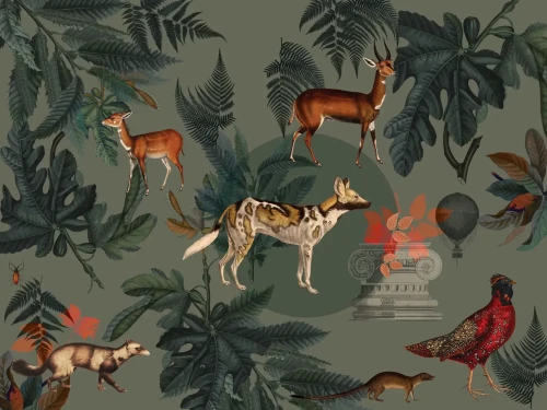 Mural z dzikimi zwierzętami Khaki.webp