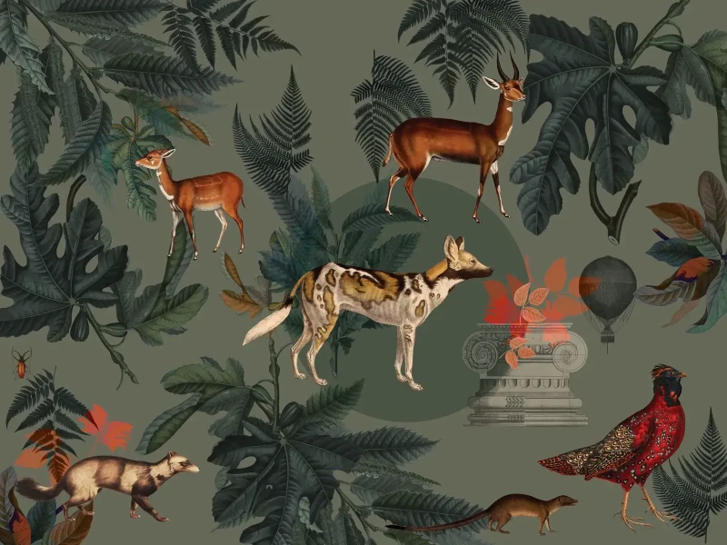 Mural z dzikimi zwierzętami Khaki.webp