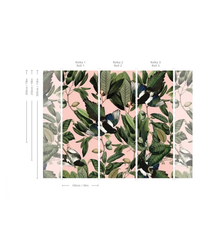 Wymiary tapety muralu Magpie Pink.webp