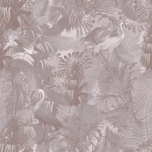 Tapeta z roślinami egzotycznymi i ptakami Desert Tropics Pink.webp