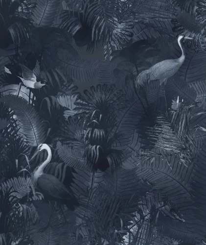 Granatowa tapeta botaniczna Desert Tropics Dark Blue.webp