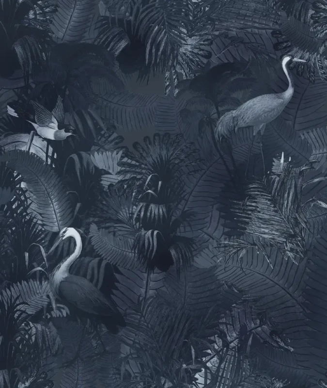 Granatowa tapeta botaniczna Desert Tropics Dark Blue.webp