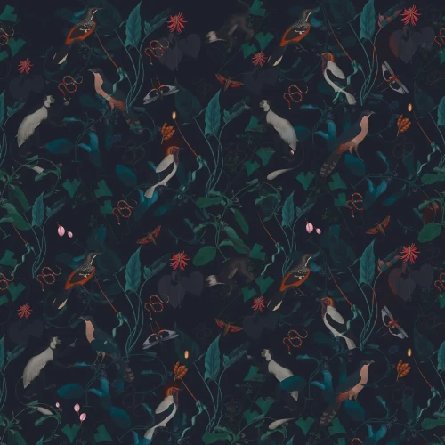 Ciemna tapeta botaniczna Teal Blue Garden.webp