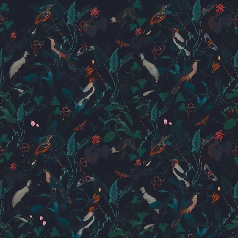 Ciemna tapeta botaniczna Teal Blue Garden.webp