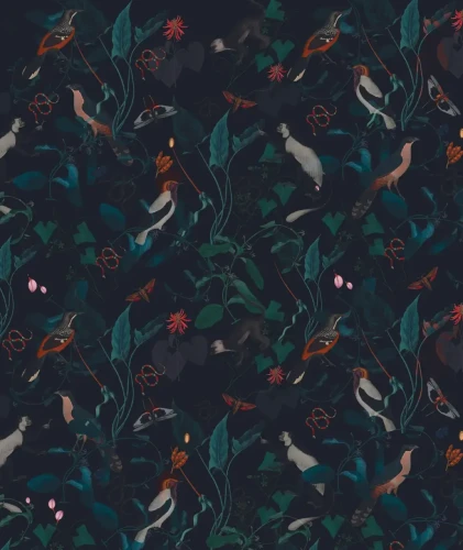 Elegancka tapeta botaniczna Teal Blue Garden.webp