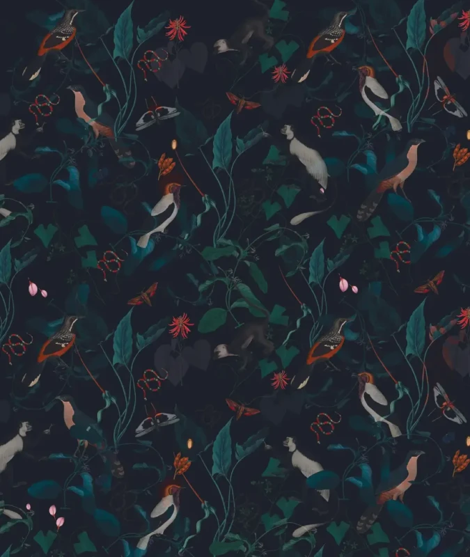 Elegancka tapeta botaniczna Teal Blue Garden.webp