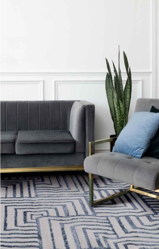 Dywan nowoczesny salamanca kwadraty niebieski we wnętrzu