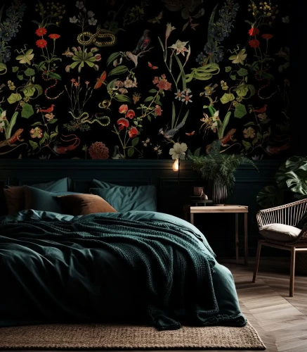 Tapeta botaniczna w sypialni Secret Garden.webp