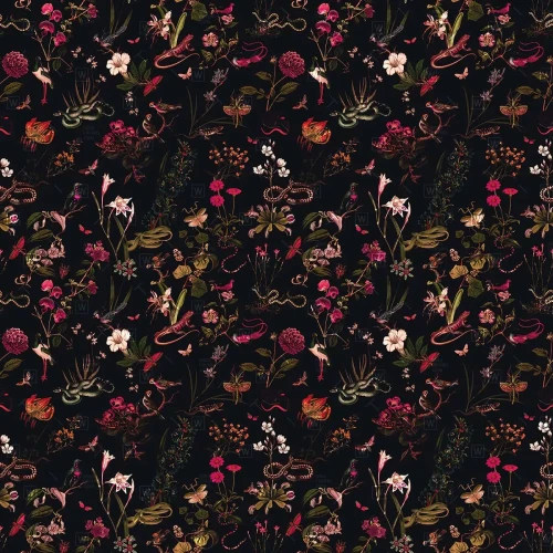 Tapeta z kwiatami i zwierzętami Mysterious Garden.webp