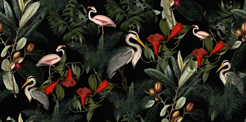 Mural z motywem flamingów i czapli Standing Heron.webp