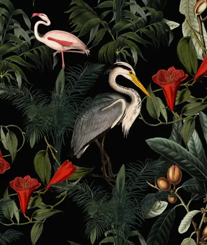 Tapeta z flamingami i czaplami Standing Heron.webp