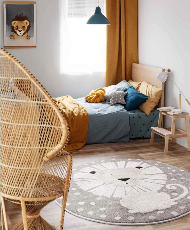 Dywan dziecięcy okrągły Elio lew szary-ivory w aranżacji