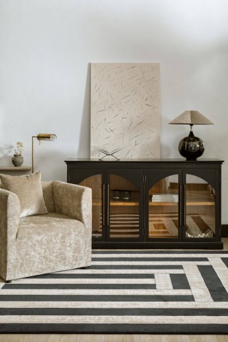 Salon z dywanem wełnianym Agnella Agnus Art Deco I czarny